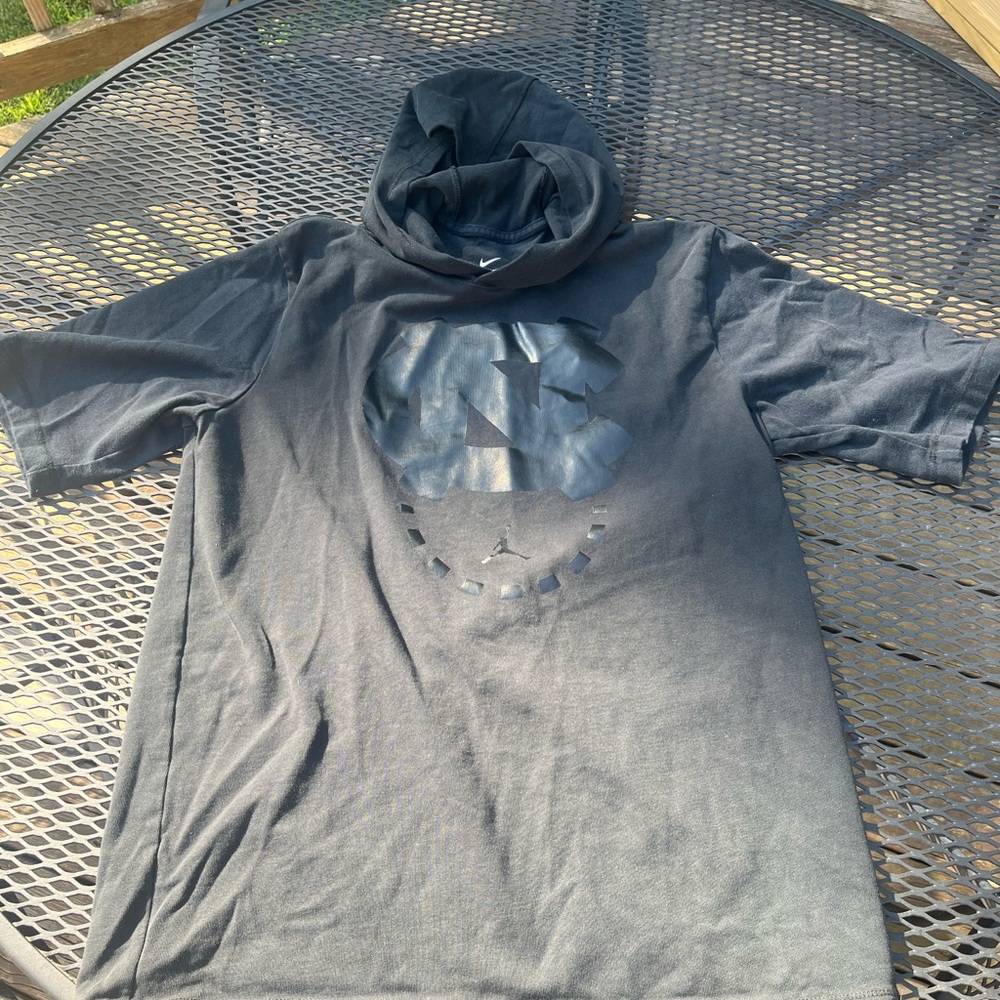 JORDAN Nike Triple Black Short Sleeve Hooded Sweatshirt Shirt Large